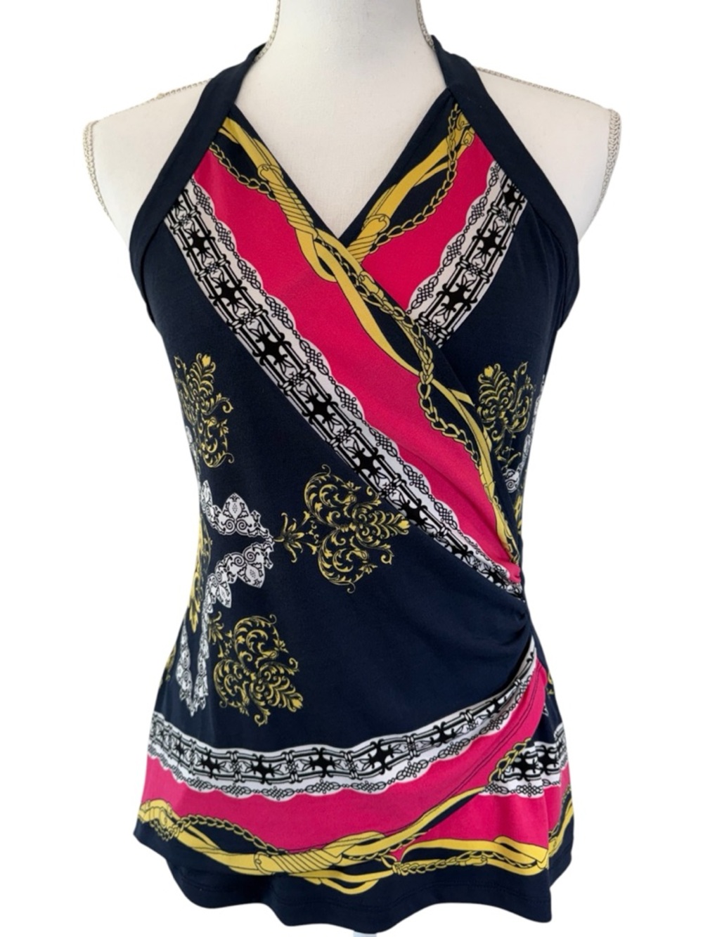 Cache Women's V neck colorful nautical Wrap Sleeveless Top size medium
